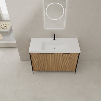 48" Freestanding Bathroom Vanity With Resin Sink & 3 Soft-Close Cabinet Doors
