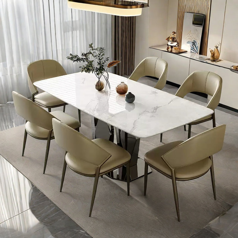 Rectangular Ultra Crystal Stone Dining Table Set, 29.5"H x 63"L x 31.5"W