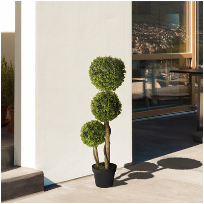 Arbre artificiel artificiel pour l'intérieur et l'extérieur de plantes artificielles en pot, arbre topiaire en buis 3 boules pour bureau à domicile, décoration de salon, vert clair