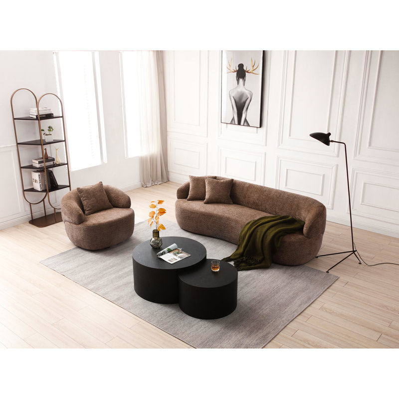 Canapé incurvé rotatif 360 ° Mid Century Modern, H 26,37 po x l 35,18 po x P 35,6 po, Tissu brun