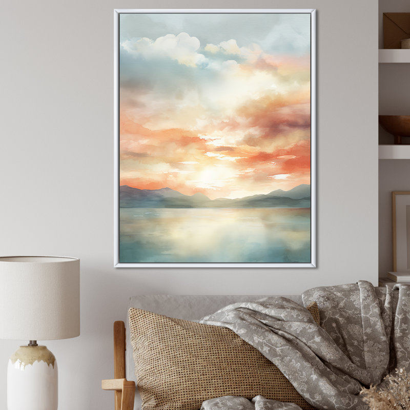 «Bold Sunset Coastal Horizon IV», reproduction sur toile, Cadre flottant blanc, H 44 po x l 34 po x P 1,5 po