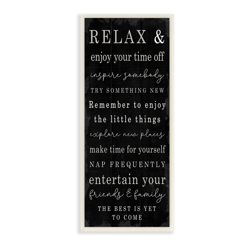 «Relax and Enjoy Self Care» par Daphne Polselli - Art textuel sur toile, H 17 po x l 7 po, Plaque murale