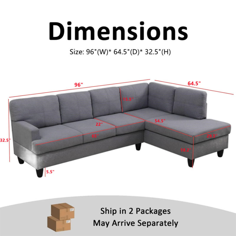2-Piece Breathable Fluffy Fabric Sectional Sofa, Light Gray