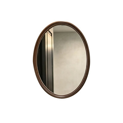 Oval Walnut Wood Wall Mirror Simple Thick Layered Frame Bathroom Vanity Mirror