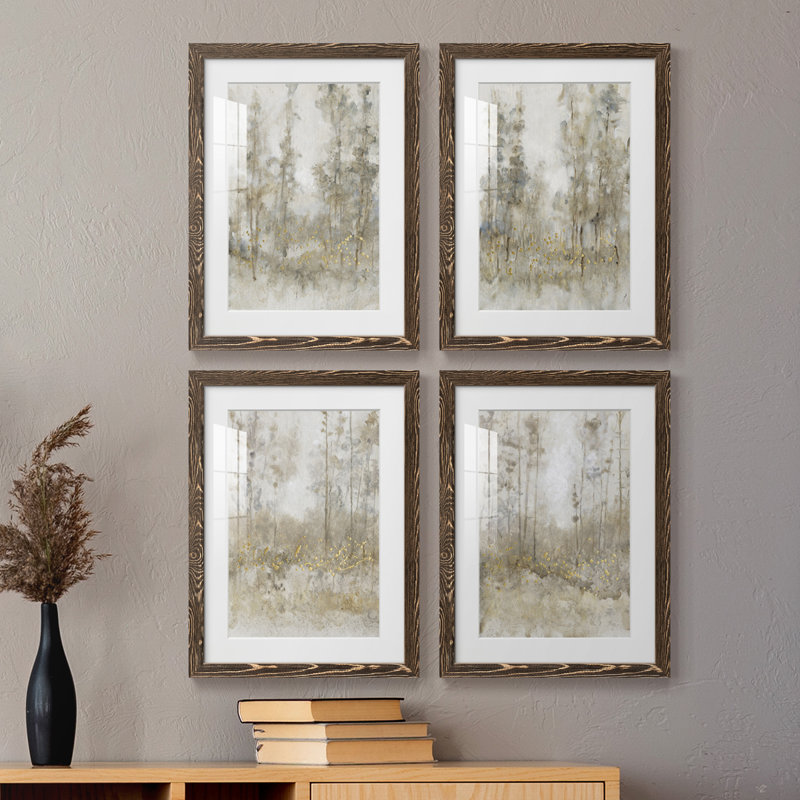 Thicket of Trees I - ensemble de 4 peintures encadrées, H 24 po x l 72 po x P 1,5 po, Cadre noyer