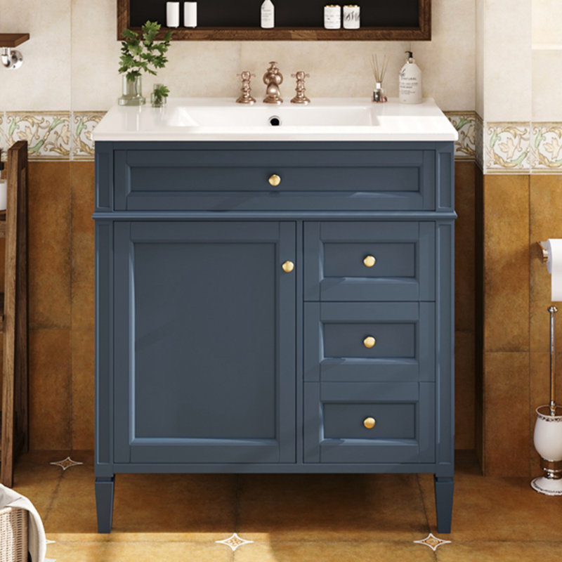 30'' Bathroom Vanity With Top Sink, Modern Bathroom Storage Cabinet With 2 Drawers And A Tip-Out Drawer, Single Sink Bathroom Vanity