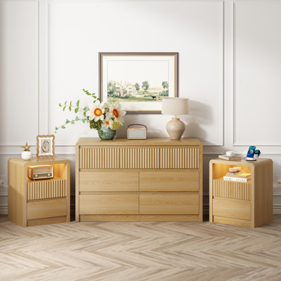 Ensemble de chambre moderne 3 pièces, commode à 7 tiroirs et 2 tables de chevet, meuble multifonction pouvant servir de commode, de meuble télé ou de table d'appoint.