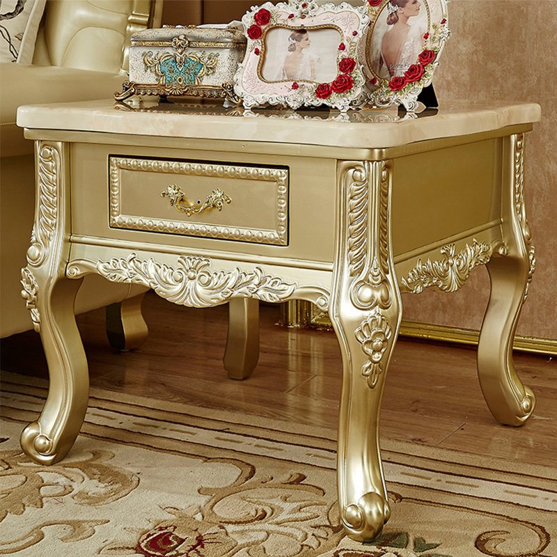 European Style Solid Wood Marble Tea Table Single Coffee Table