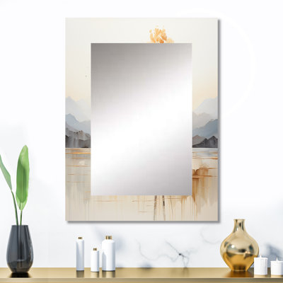 «Minimalisme jaune arbre solitude IV - grand miroir mural arbres, miroir unique traditionnel, art imprimé en métal
