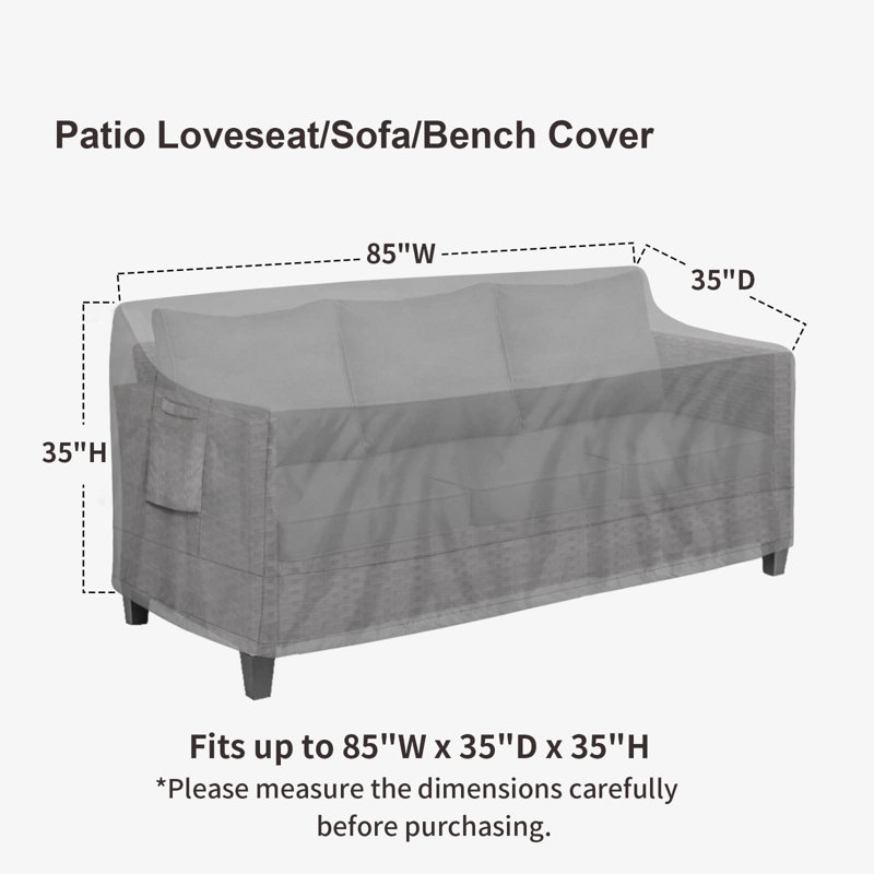 Gray Waterproof 3-Seater Outdoor Couch Cover with Air Vents and Handles