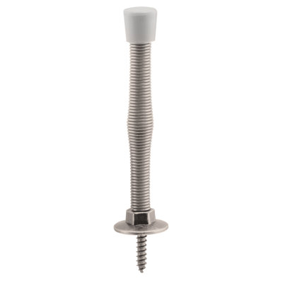 Butoir de porte Prime-Line, acier à ressort, nickel satiné, embout en caoutchouc, fixation sur plinthe (paquet simple)