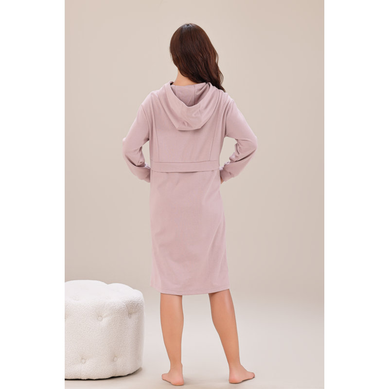 Peignoir en molleton de coton au-dessus du genou Nusaibah, Mauve, TG