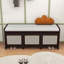 Banc de rangement pour hall d'entrée rétro avec 3 tiroirs en rotin, rangement dissimulé à plateau relevable et coussin rembourré amovible pour le couloir-24044890