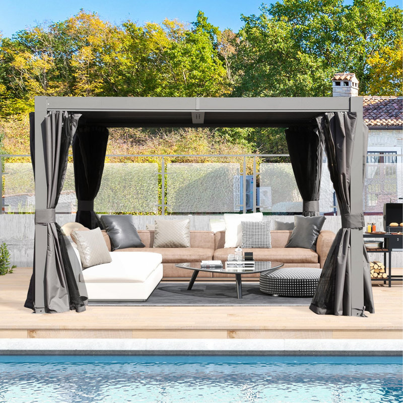 Pergola d'extérieur 10 x 10 pi avec persiennes réglables - gris