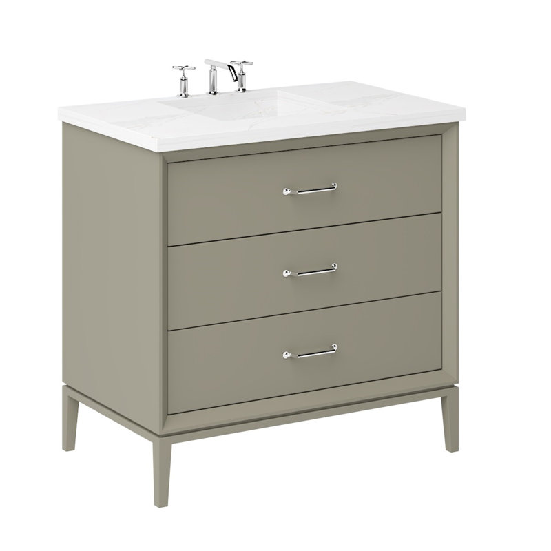 Alexandra Three-Drawer Single Bath Vanity, 36", French Olive, Polished Chrome