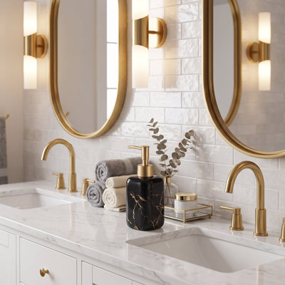 Distributeur de savon en céramique effet marbre, flacon pompe veiné or pour meuble-lavabo, disponible en 4 couleurs