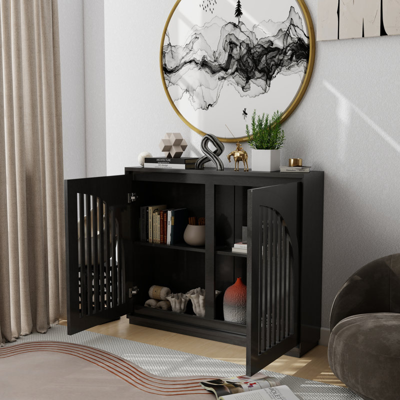 Buffet moderne cannelé, noir, Noir