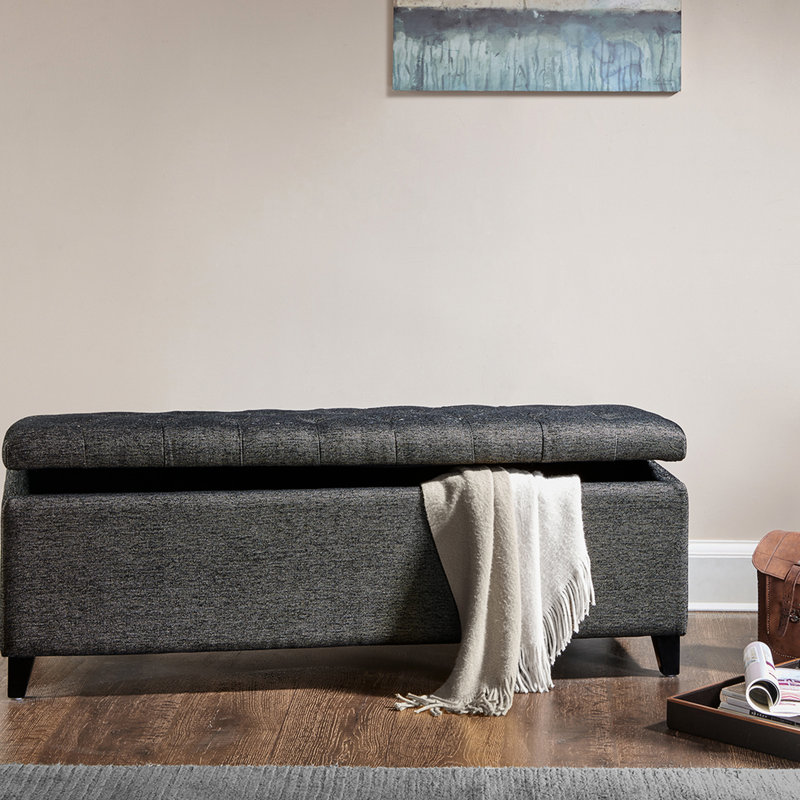 Banc de rangement intérieur - dessus, gris anthracite, coffre rembourré à fermeture douce avec pieds noirs, Gris anthracite