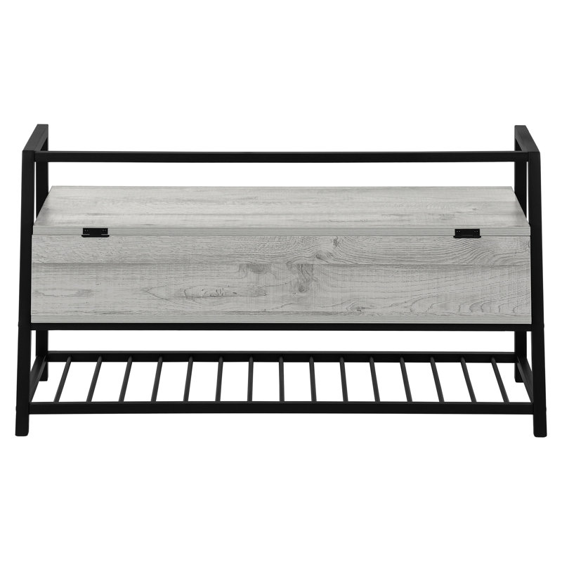 Modern 42" Rectangular Hallway Bench With Grey Laminate And Black Metal Pegs For Storage Contemporary Entryway