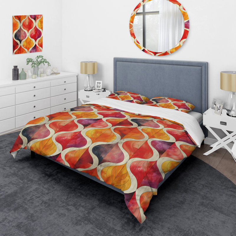 Ensemble de housse de couette moderne rose doré Modern Sunset Serenade II, Housse de couette pour grand lit et 2 taies décor