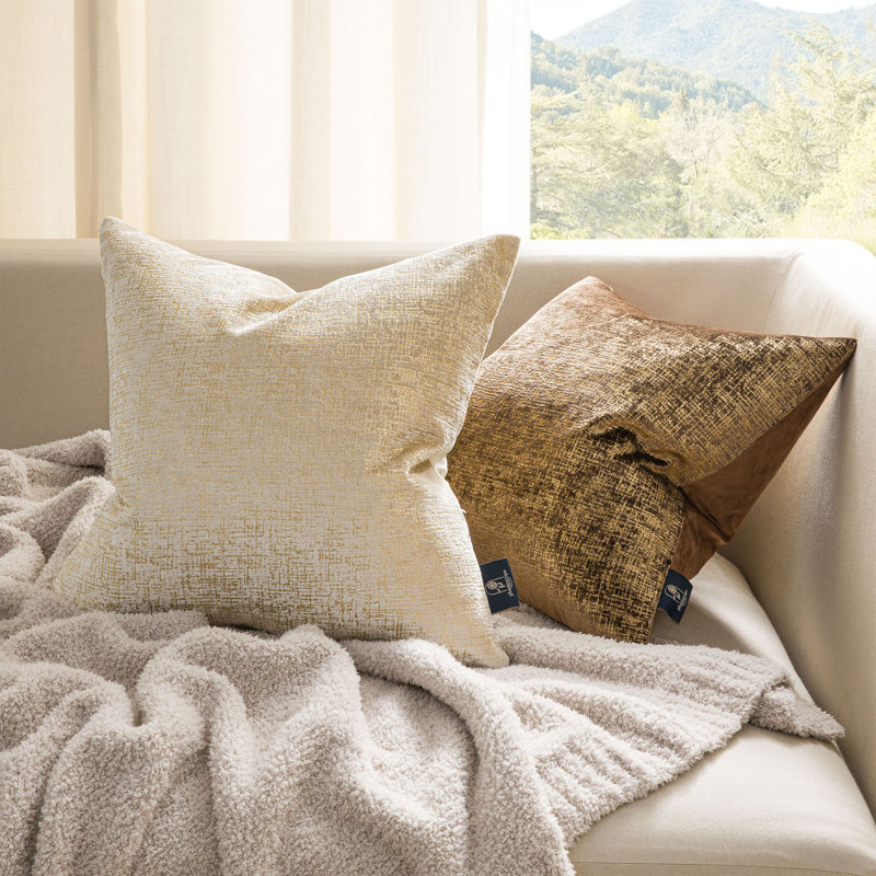 Coussin décoratif en velours beige, coussins décoratifs pour canapé-lit, Beige, Carré 18 po, Polyester