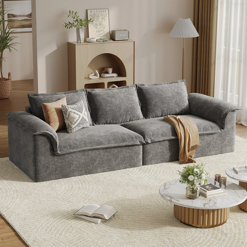 110" Oversized Sofa with Extra Deep Seat, Corduroy Upholstered Floor Couch for Apartment, Living Room, Office, No Assembly Required