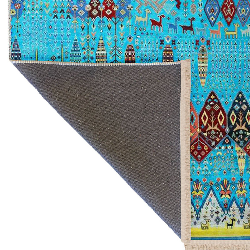 Tapis décoratif rétro à motif turquoise à motif Barcelona, Tapis de couloir 3 pi 3,37 po x 9 pi 10,11 po