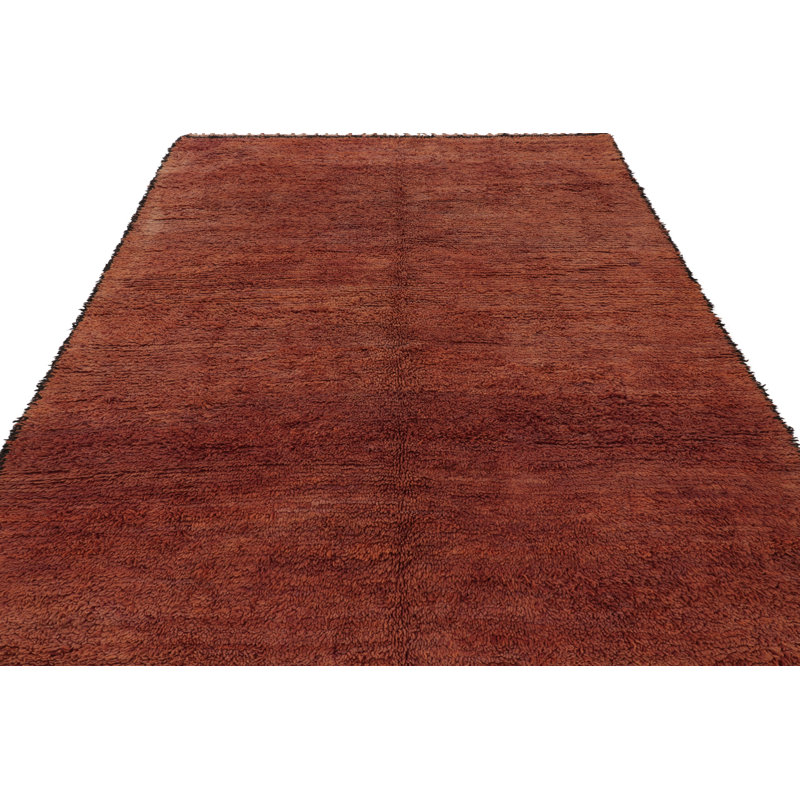 Moroccan Hand Knotted Wool Area Rug in Red, White/Cream
