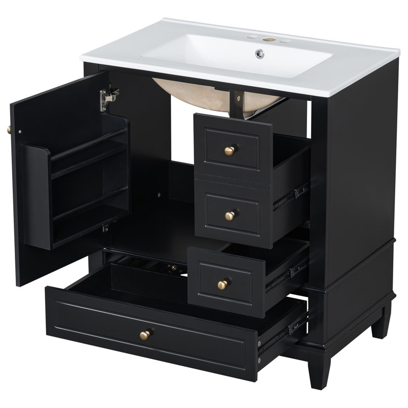 Meuble-lavabo 30 po avec lavabo, Noir, noir, noir, noir