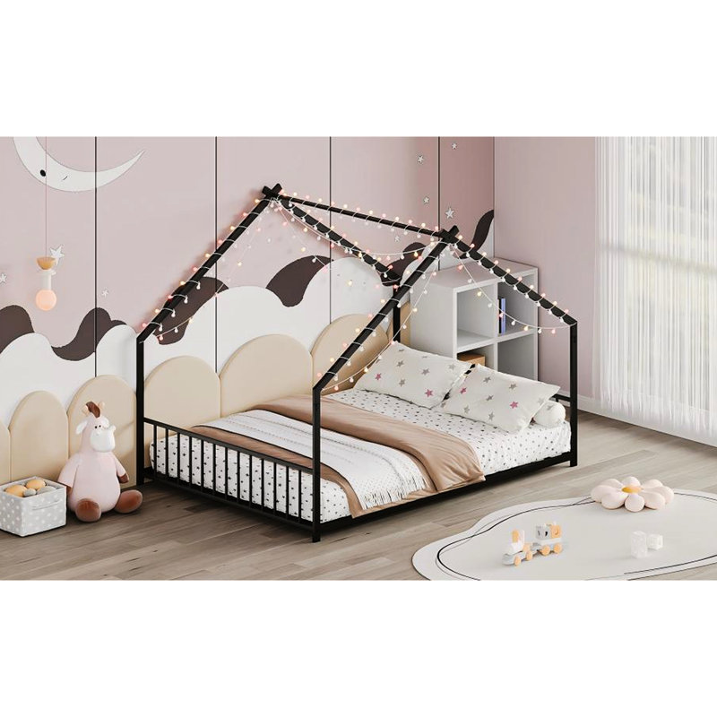 Structure de lit double sur le toit en fer noir avec éclairage à DEL, largeur de 55,9 po, hauteur de 58,4 po, limite de poids de 350 lb pour le fer à repasser, bandes, X 58,4 po, charge, assemblage rapide