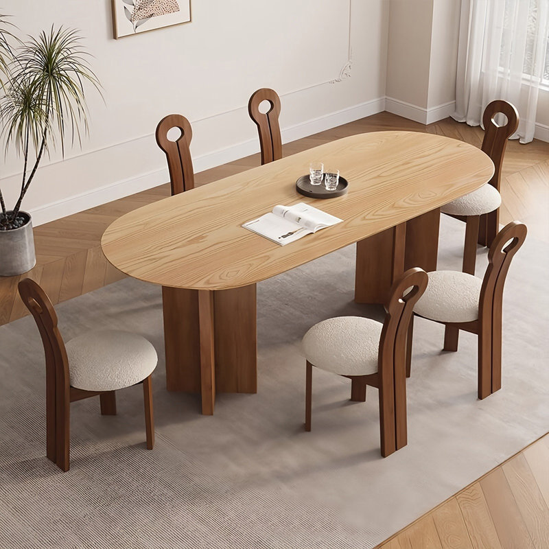 Simple Oval Solid Wood Dining Table Sets, 29.5"H x 70.8"L x 31.5"W