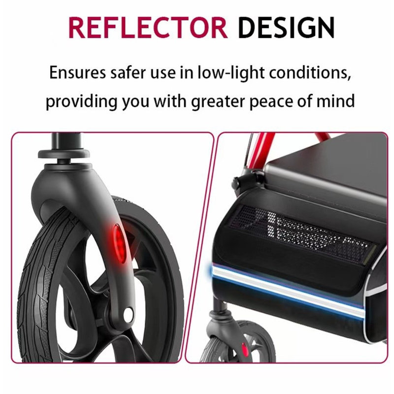 Matinal Foldable Rollator Walker with Seat for Seniors - 350 lb Capacity, 8'' Big Wheels, 6-Position Height Premium Hybrid Aluminum & Carbon Steel Rolling Walker