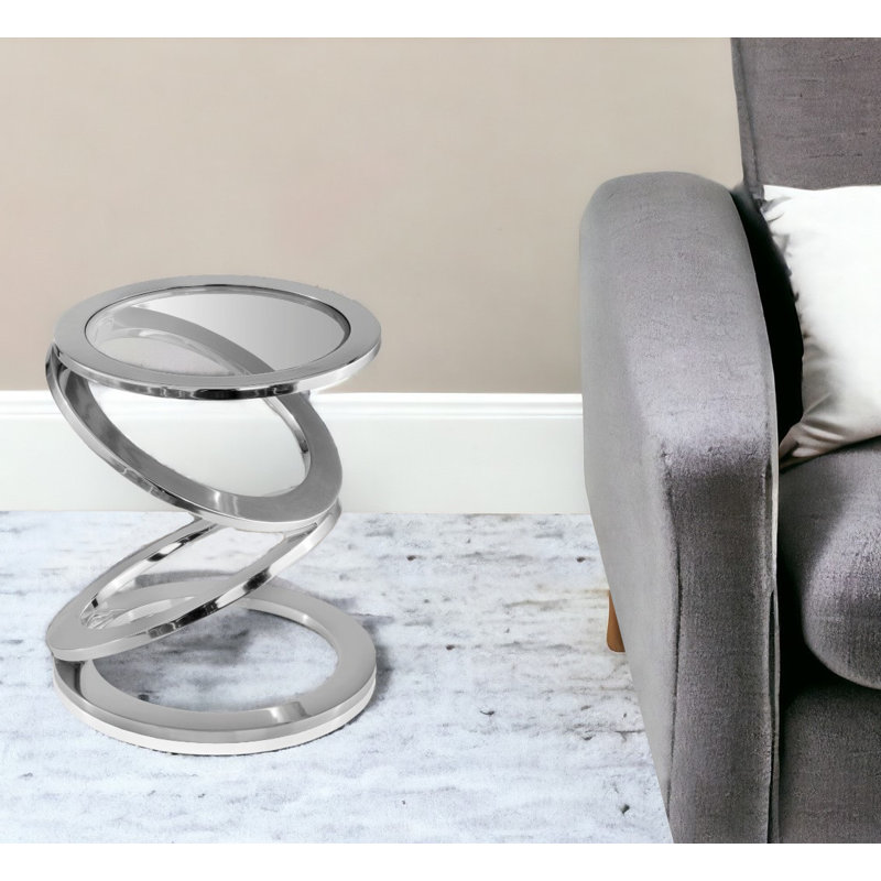 Table d'appoint avec cadre en métal et plateau en verre Silver Rings