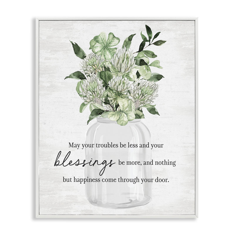 «Lucky Clover Blessing», art de la giclée encadrée par lettré et doublé, Giclée encadrée blanc bord de mer, H 14 po x l 11 po