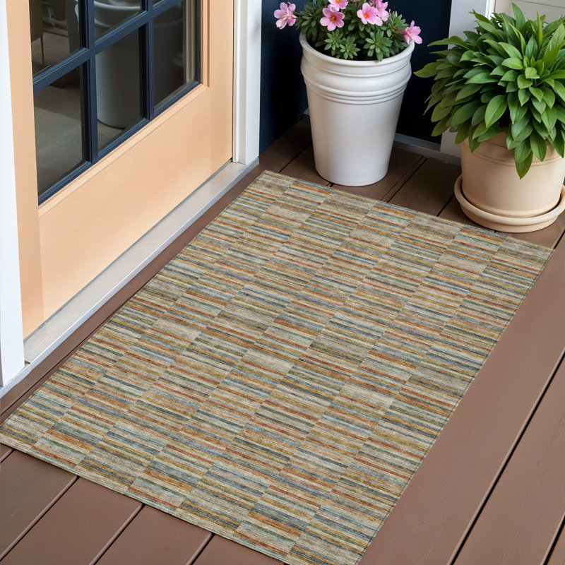 Tapis extérieur lavable à rayures 3 pi x 5 pi cuivre et gris orange