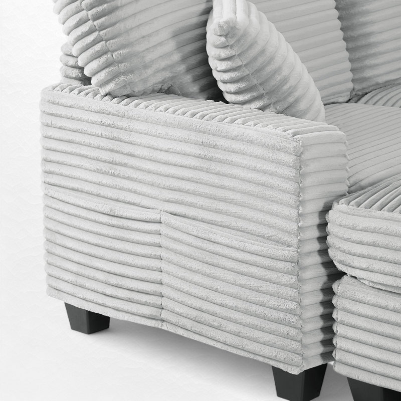 Canapé modulaire rembourré en forme de L avec repose-pieds mobile, Velours côtelé gris