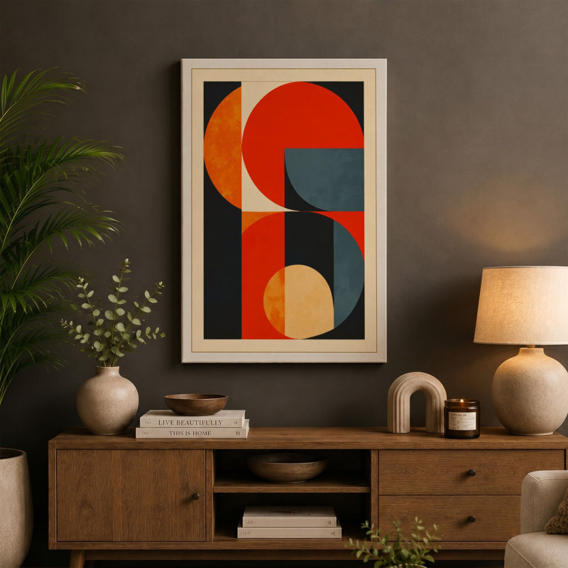 Geometric Harmony Art Deco - Wrapped Canvas, 24x16 - 61.0 x 40.6 cm, Terracotta Border