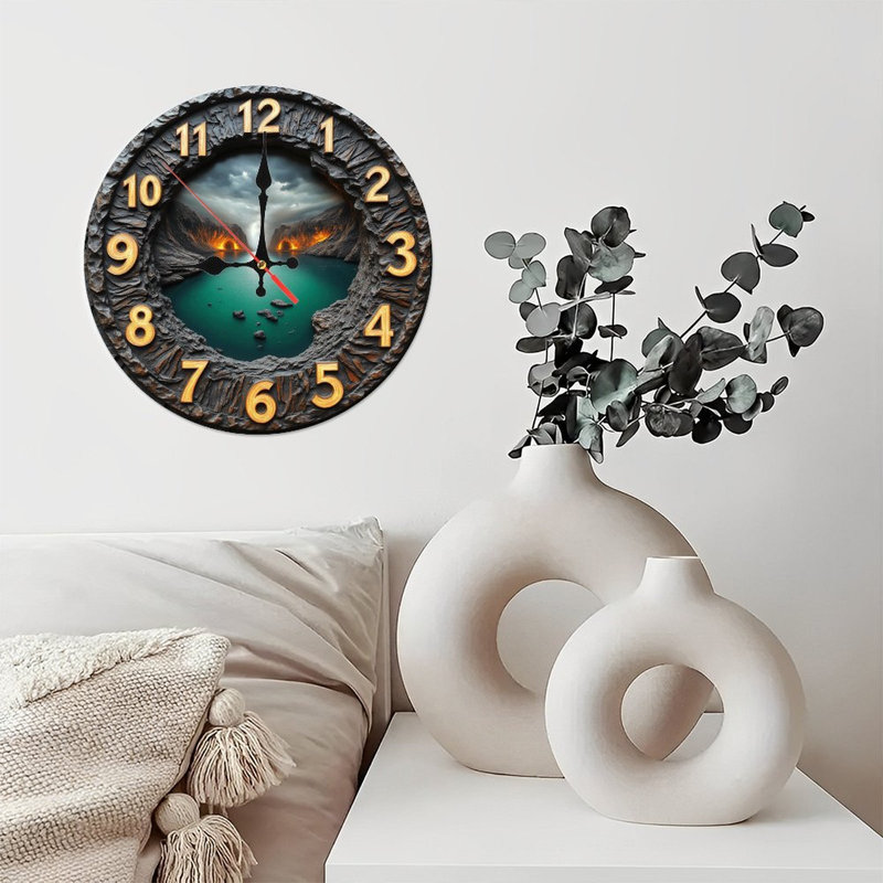 Volcanic Lake Landscape Wall Clock