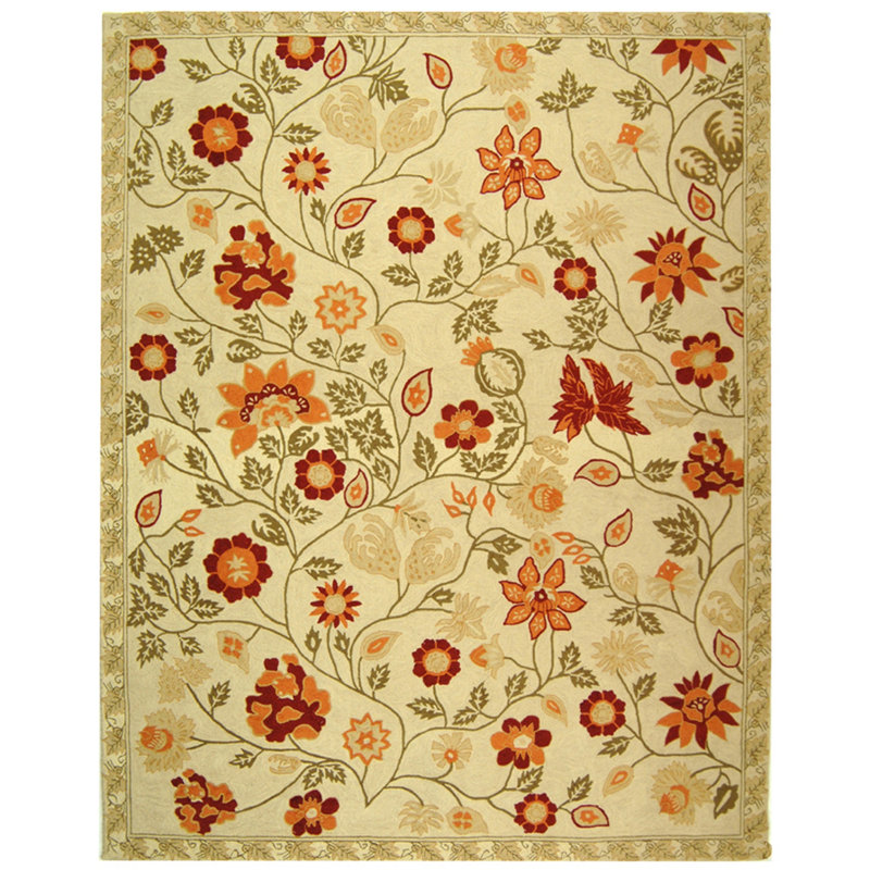 Hollander Floral Handmade Looped Wool Multi-Color Area Rug, Rectangle 9' x 12'