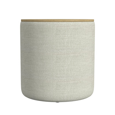 Mesy Storage Ottoman, Brown 19 Inch Round Tray Top, Gray Woven Fabric