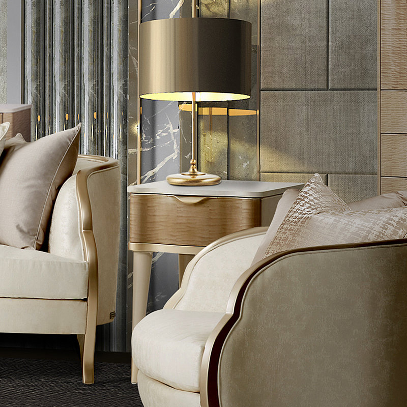 Beige and Cream Marble Top End Table with Storage
