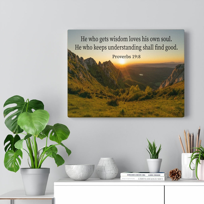 «He Who Gets Wisdom Proverbs 19: 8 Christian Home Decor», art mural prêt pour les Écritures, H 12 po x l 16 po x P 1,25 po