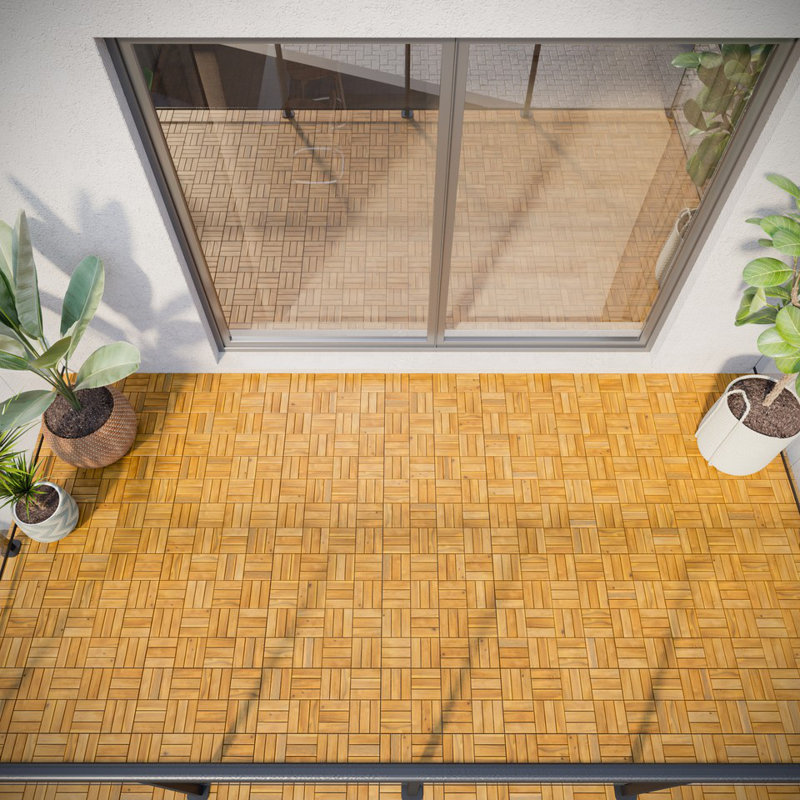 30cm L x 30cm W Solid Wood Interlocking Deck Tile, Teak
