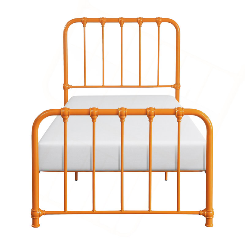Lit plateforme en métal à finition orange 1pc, lit dans une boîte, Full