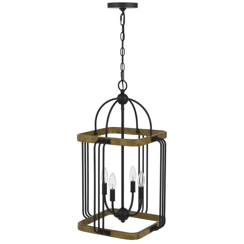 Lustre carré à 4 lumières avec accents en bois