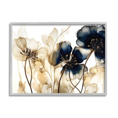 " Navy And Gold Flowers " by LSR Design Studio
