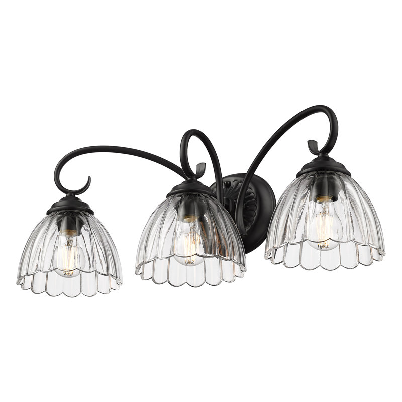 Marcinda 3-Light Vanity Light with Clear Glass, Matte Black