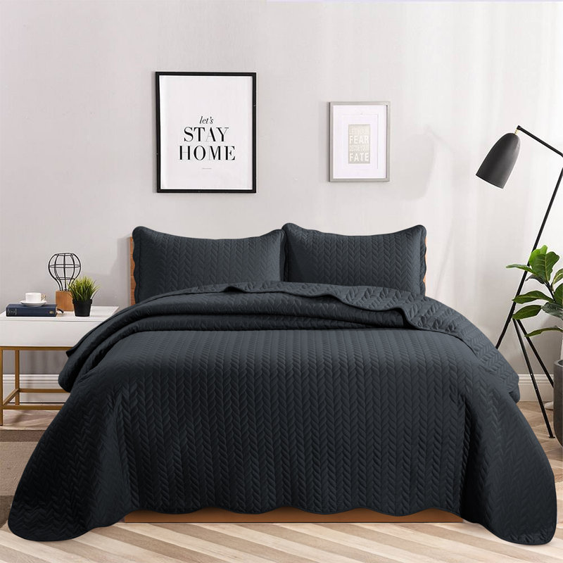 Embossed Microfiber Bedspread Set For California King – Oversized, Soft & Dust-Resistant, 3-Piece, Charcoal