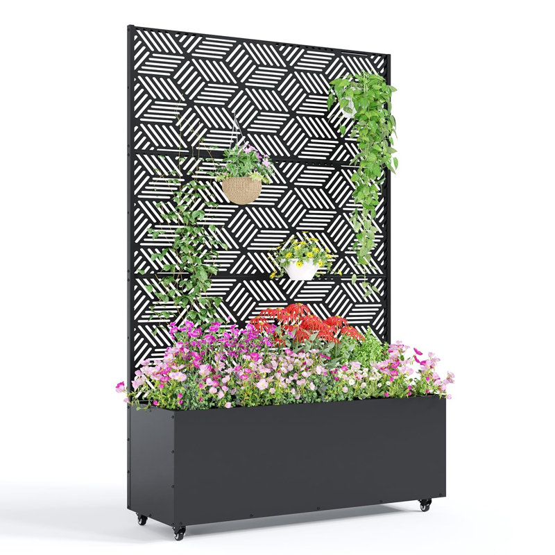 Boîte à fleurs en métal avec treillis, lit de jardin surélevé 71 po x 47 po x 16 po pour plantes grimpantes, légumes, écran d'intimité pour patio