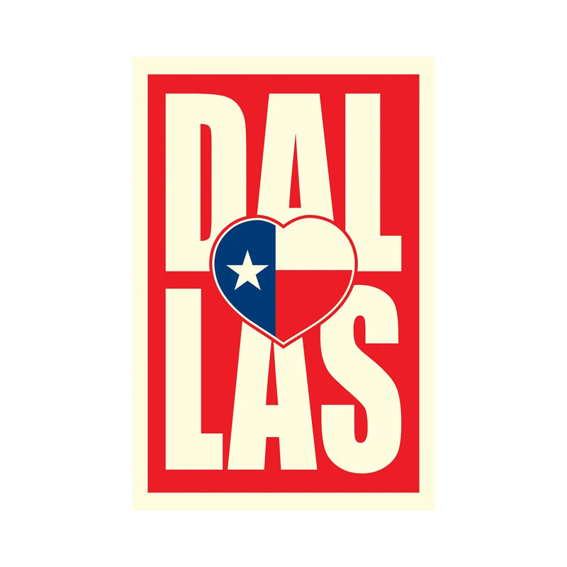 Drapeau de Dallas, cœur typographique, H 26 po x l 18 po x 1,5 po
